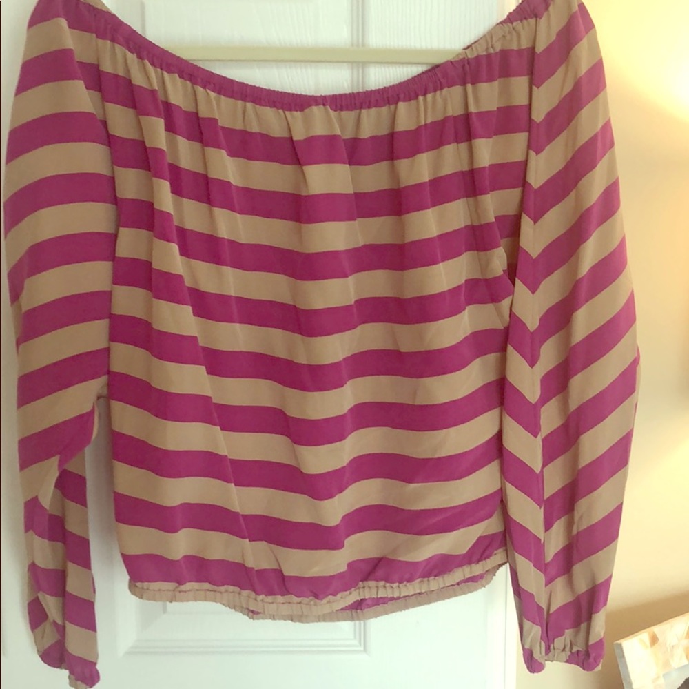 BCBG striped , cropped off the shoulder top